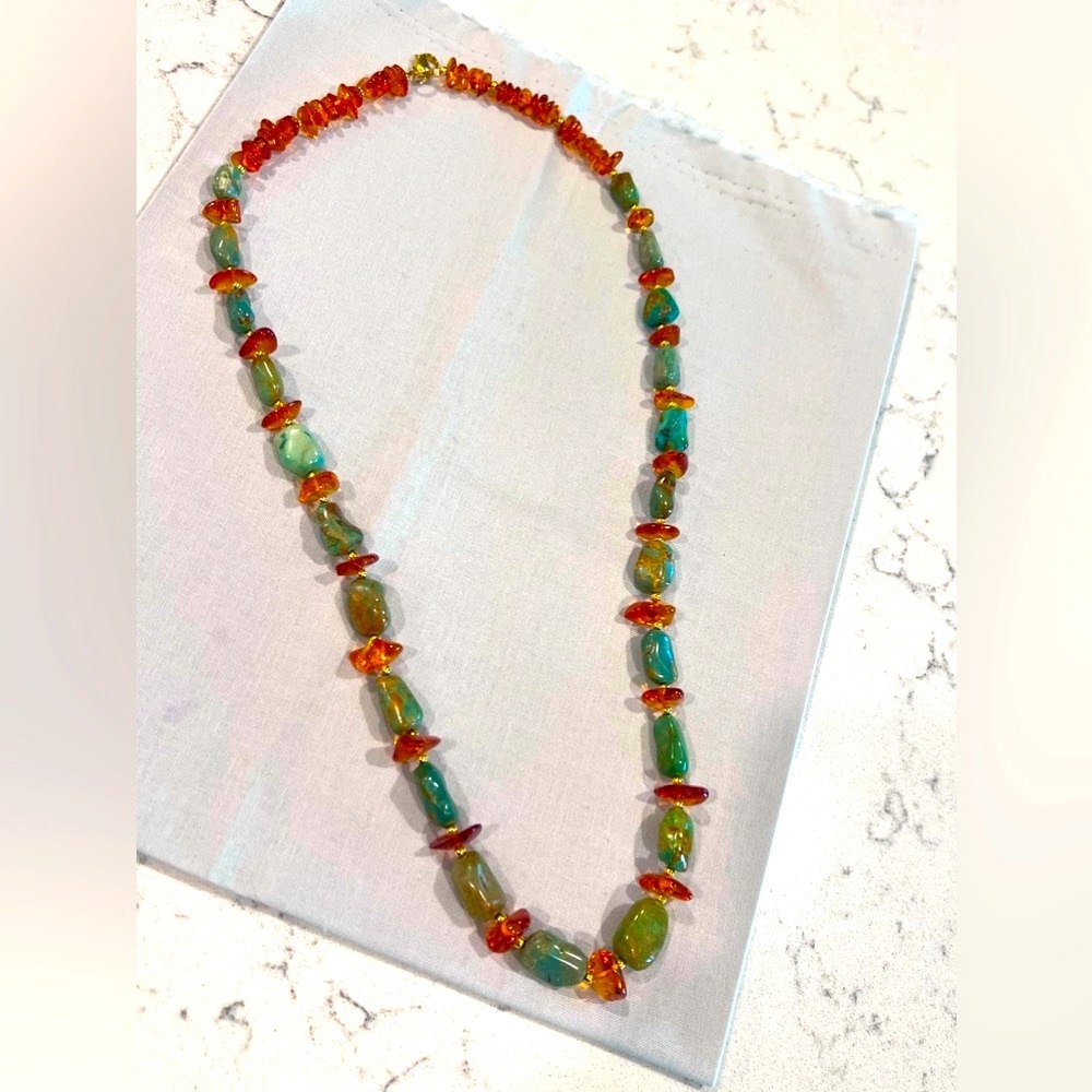 Lee Sands Amber and Turquoise 28” necklace